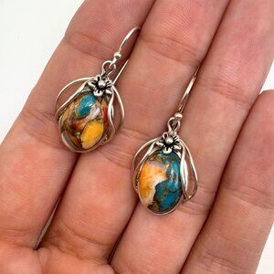 VTG BJJ Sterling Silver 925 Oyster Copper Turquoise Dangle Earrings 1.25" Length